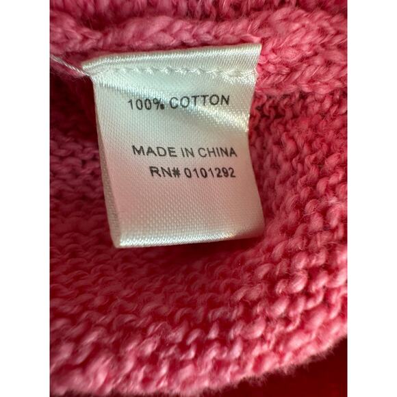 Lu Lu B pullover sweater pink v neck loose fit button detailing 100% cotton Sz M - Picture 7 of 7